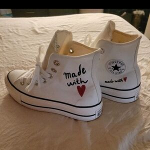 Converse White High-Top Platform Sneakers with Red Heart "Made With Love"